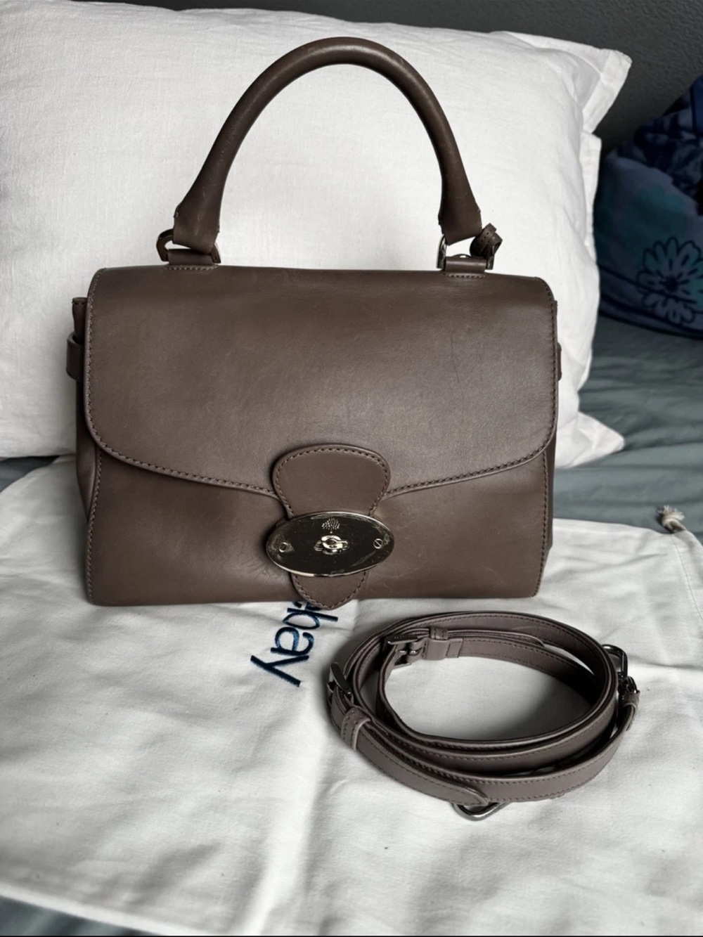 Mulberry Brown Leather Top-Handle Satchel with Detachable Strap